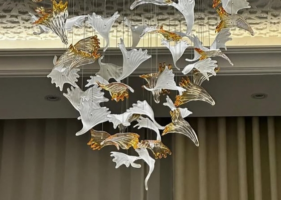 Hotel villa stone leaf and bird chandelier for hotel big pendant lamp for home