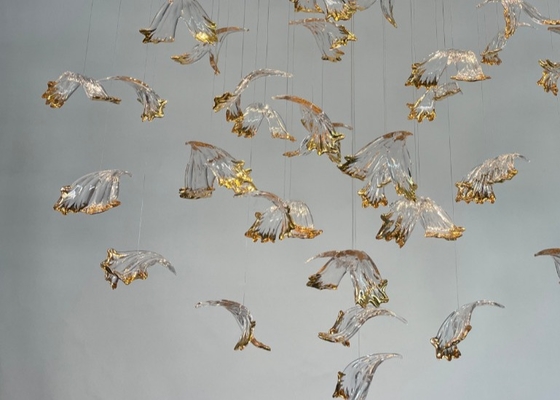 Hotel villa stone leaf and bird chandelier for hotel big pendant lamp for home