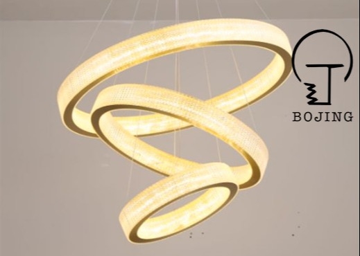 Modern Hanging Lighting Luxury Circle Rings 3000K Pendant Light Gold LED Crystal Chandelier