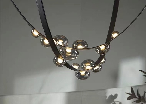 Restaurant Leather Lighting Modern Clearly Glass Shade large Chandelier For Bar